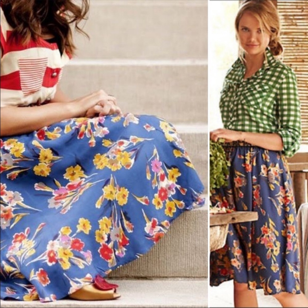 Anthropologie 100% Silk Floral Skirt Size 4